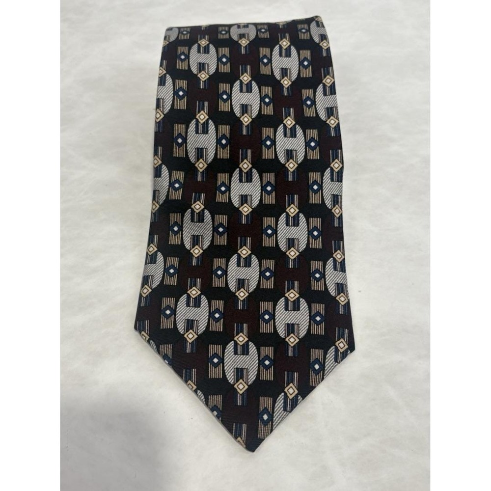 Sutter & Grant Silk Necktie Made in USA Geometric Art Deco Brown Blue 100% Silk‎